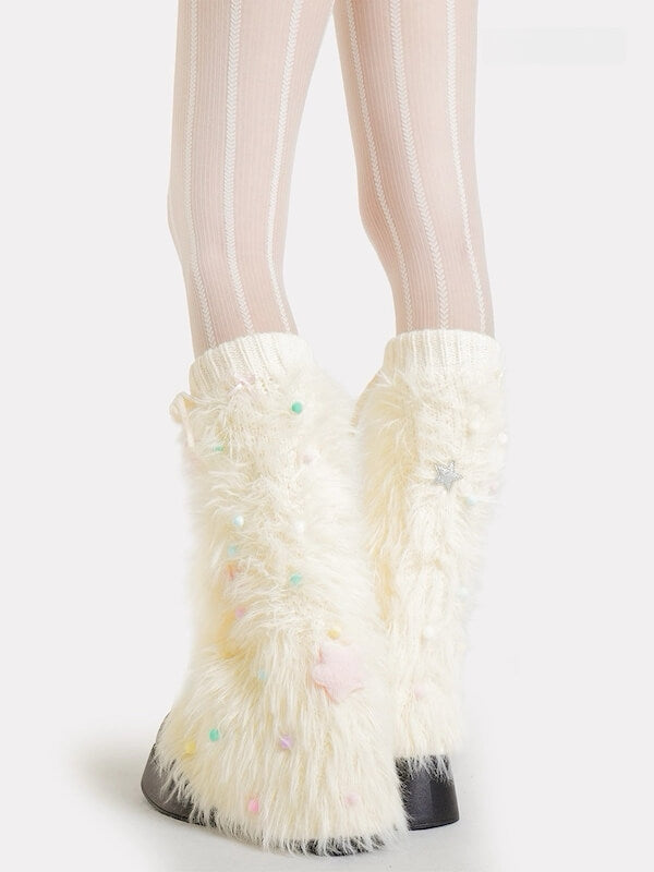 Holiday star furry leg warmers