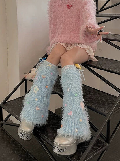 Holiday star furry leg warmers