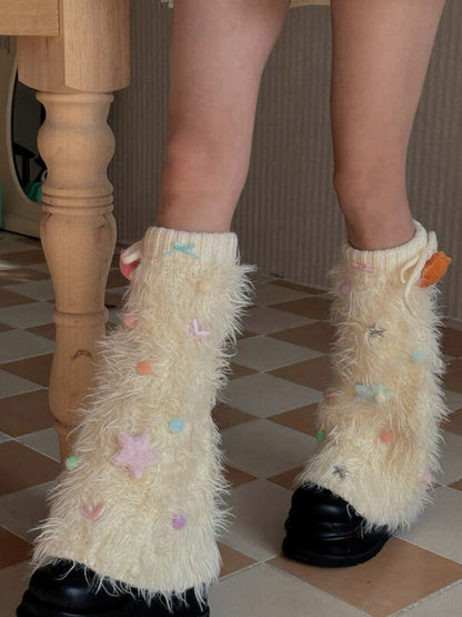 Holiday star furry leg warmers