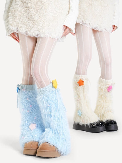 Holiday star furry leg warmers