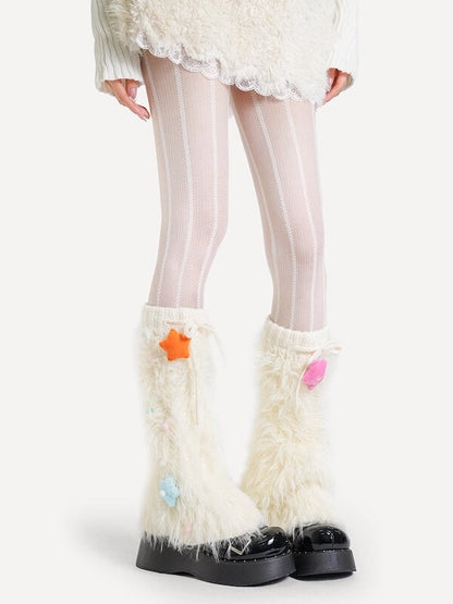 Holiday star furry leg warmers