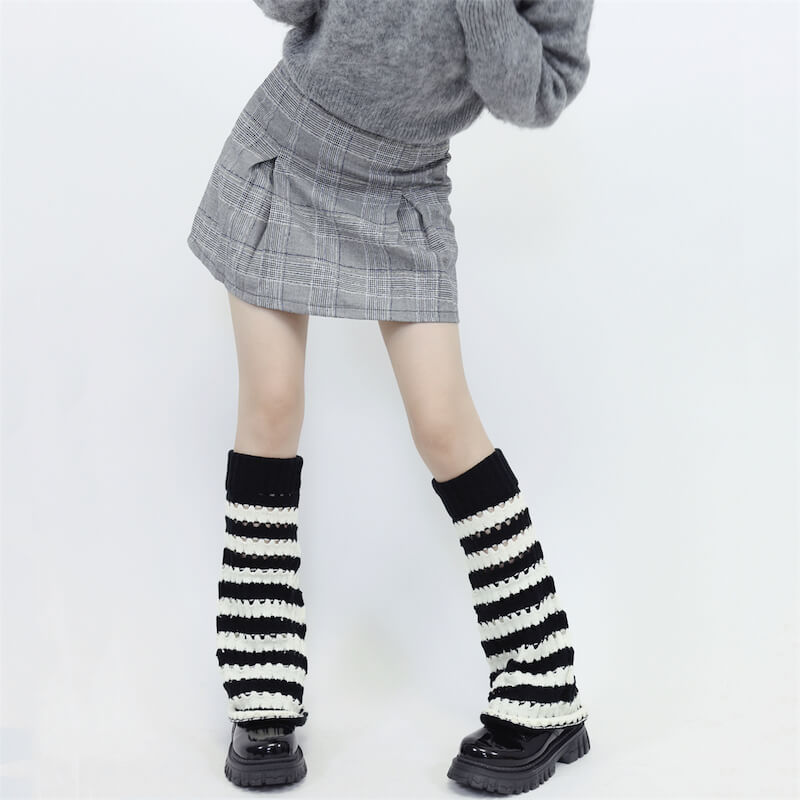 Hollow-out black pink y2k leg warmers