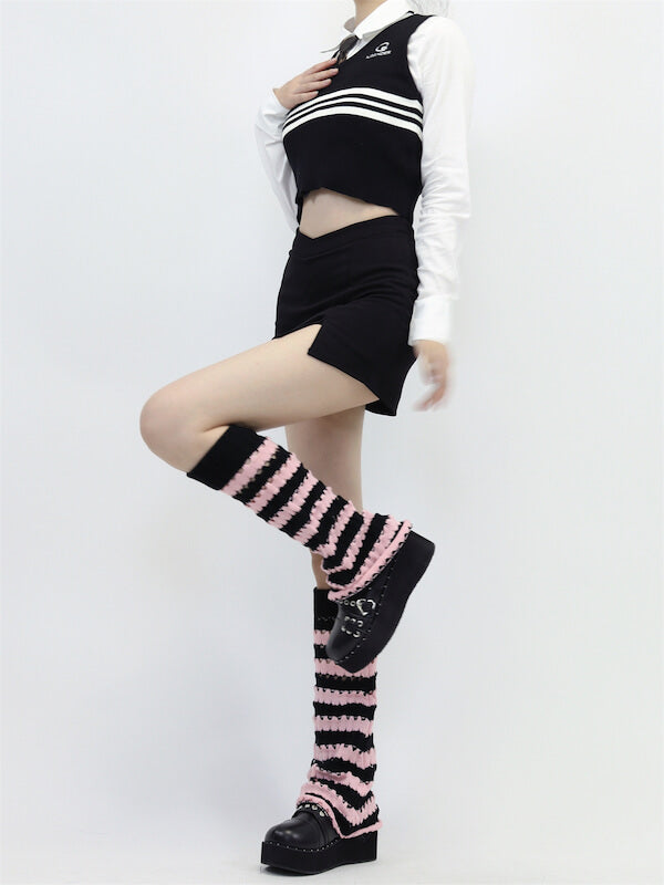Hollow-out black pink y2k leg warmers