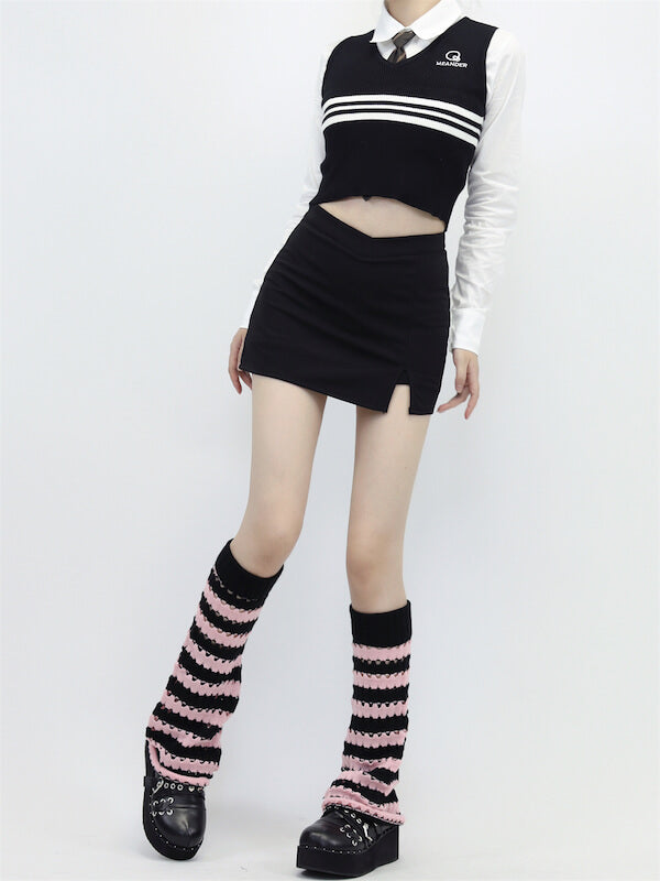 Hollow-out black pink y2k leg warmers
