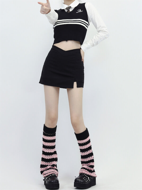 Hollow-out black pink y2k leg warmers