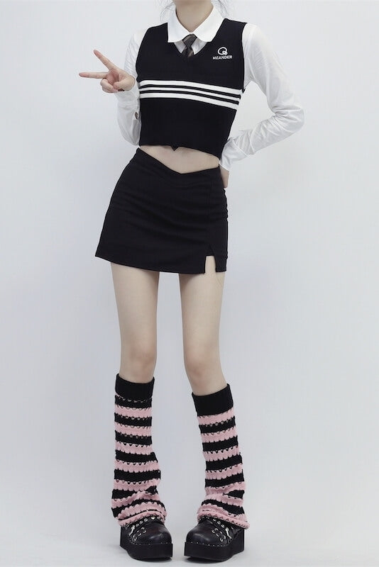 Hollow-out black pink y2k leg warmers