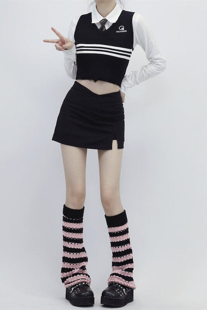 Hollow-out black pink y2k leg warmers