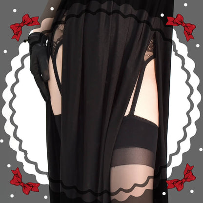 Hot red suspender tights