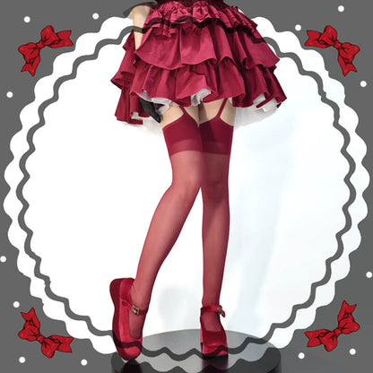 Hot red suspender tights