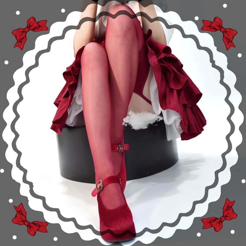 Hot red suspender tights