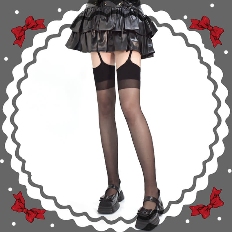 Hot red suspender tights