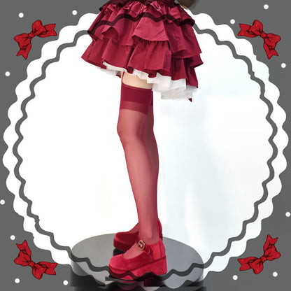 Hot red suspender tights