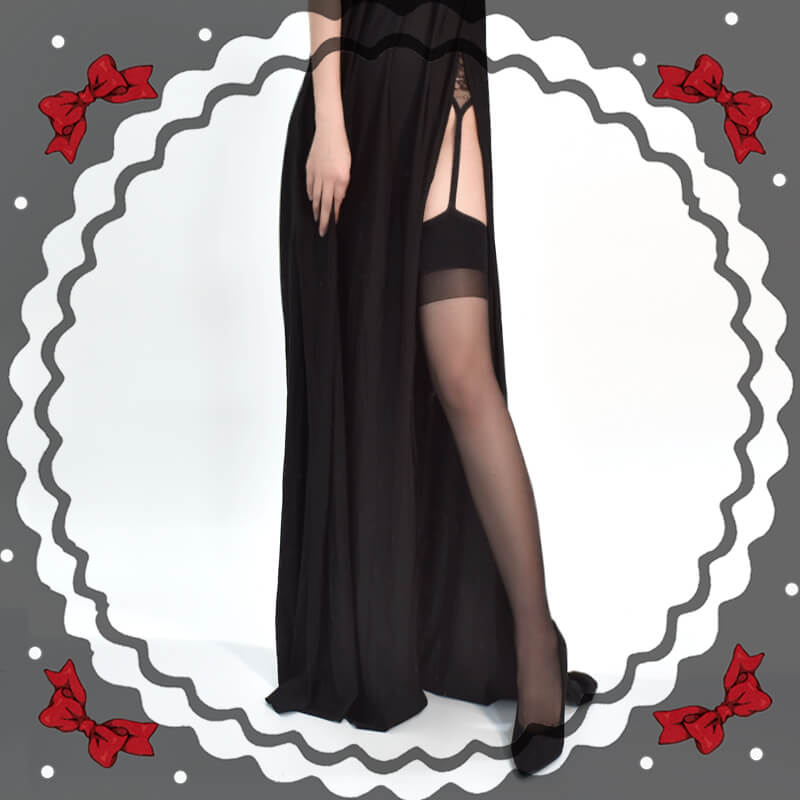 Hot red suspender tights