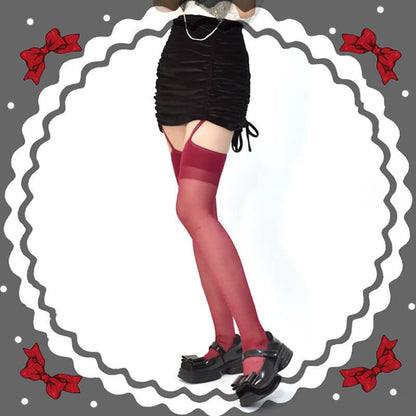 Hot red suspender tights