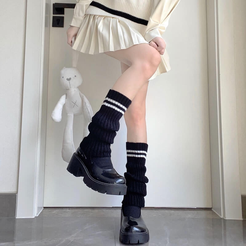 One Pair - Black with white stripes