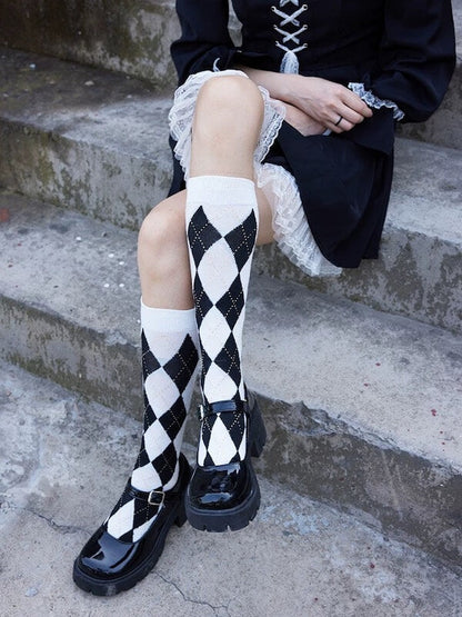 JK school plaid knee-high socks