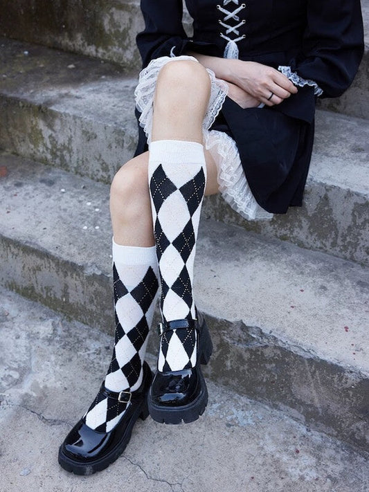 JK school plaid knee-high socks