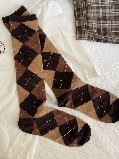JK school plaid knee-high socks