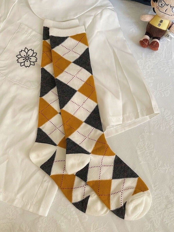 JK school plaid knee-high socks