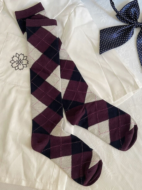 JK school plaid knee-high socks