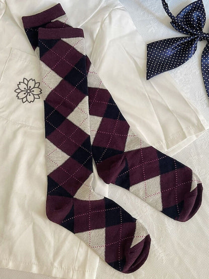 JK school plaid knee-high socks