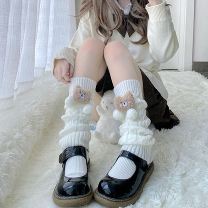 Fluffy bear melody pompon leg warmer