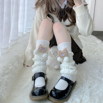 Fluffy bear melody pompon leg warmer