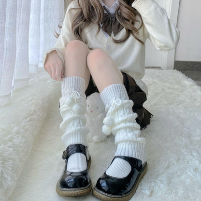Fluffy bear melody pompon leg warmer
