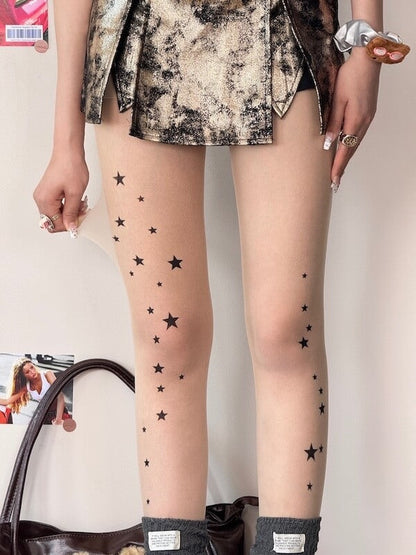Kitty on knee tattoo tights
