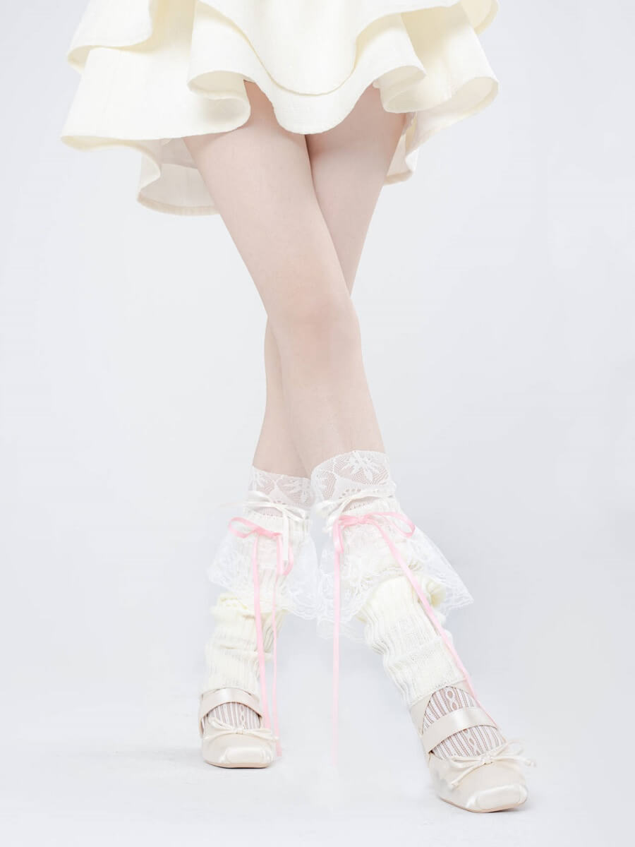 Lace doll ribbon leg warmers