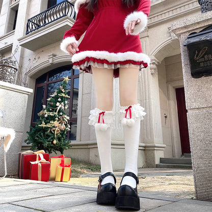 Layered pompon Christmas stockings x0007