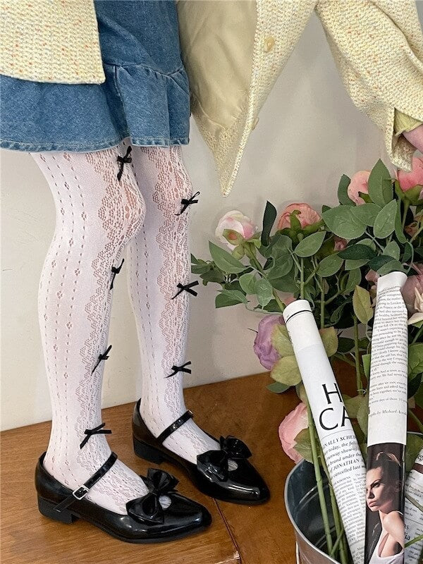 Lolita aesthetic bow tights