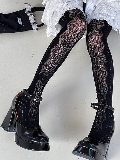 Lolita aesthetic bow tights