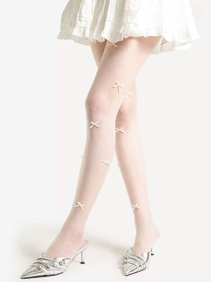 Lolita bow rhinestone shimmer tights