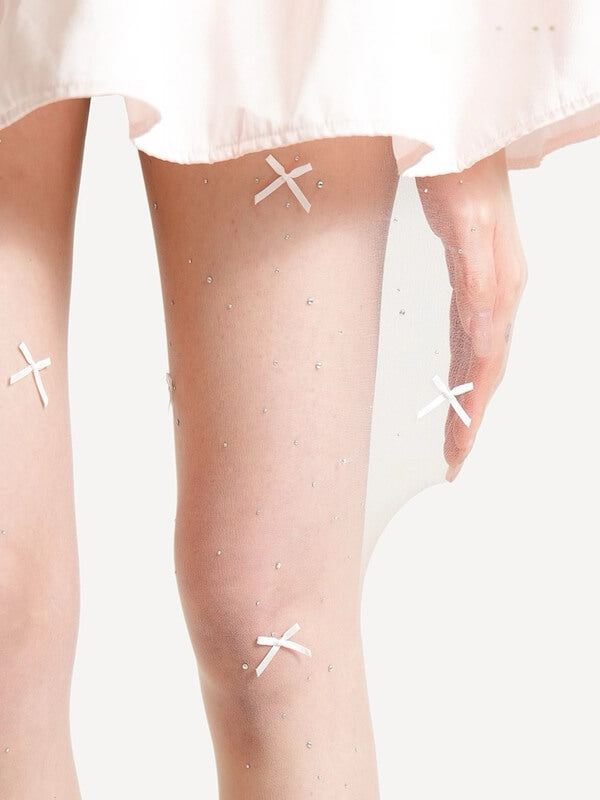 Lolita bow rhinestone shimmer tights