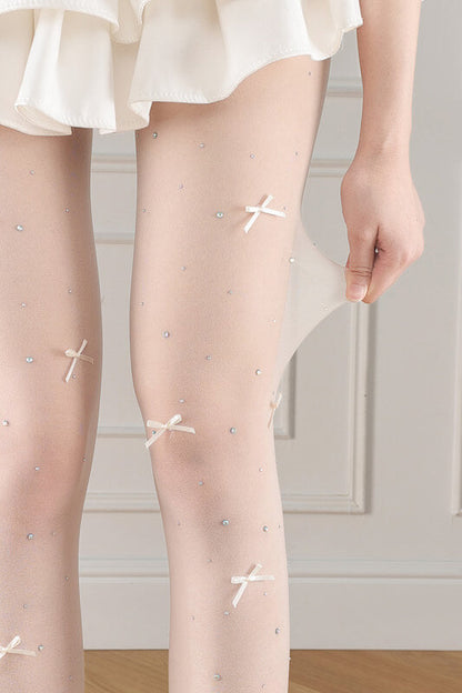 Lolita bow rhinestone shimmer tights