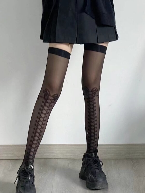 Lolita bow ribbon lace up stockings