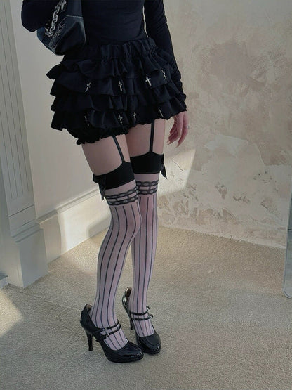Lolita bow stripe strap tights