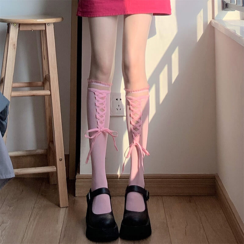 Pink stockings with Pink ribbon