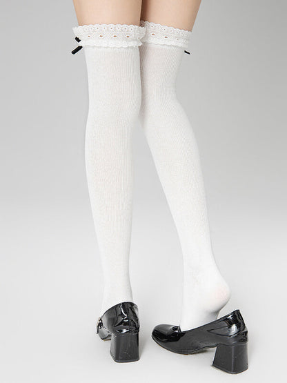 Lolita over-the-knee stockings with white lace trim
