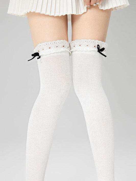 Lolita over-the-knee stockings with white lace trim