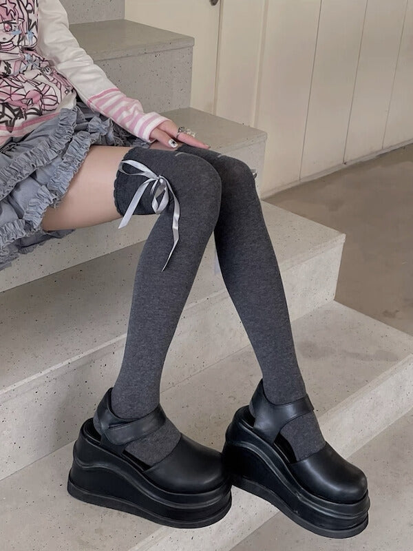 Dark Grey stockings with Grey ribbon
