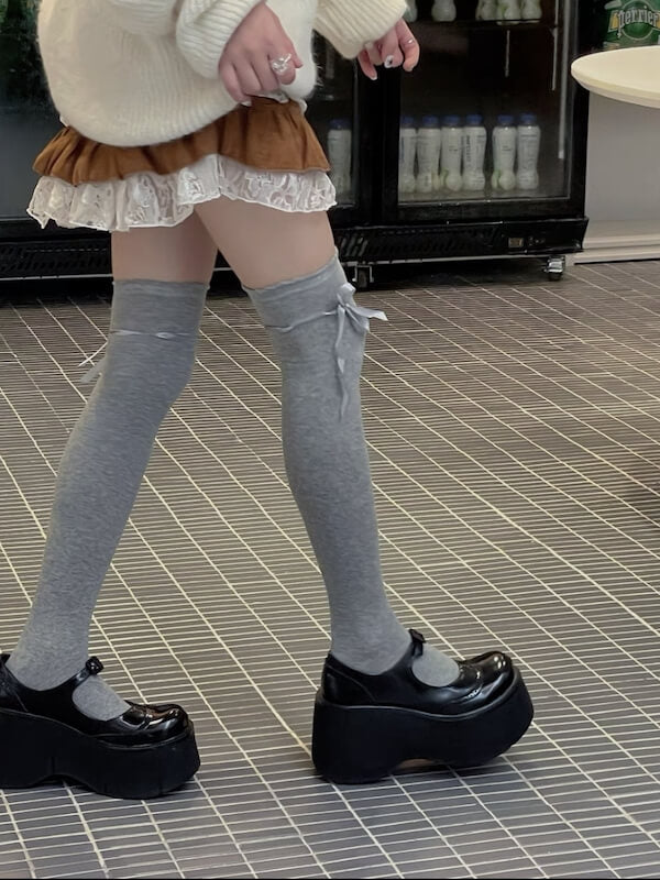 Light Grey stockings with Grey ribbon