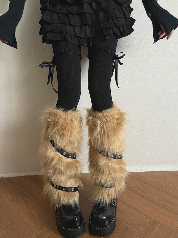 Maillard Gothic Brown Furry PU Leg Warmers