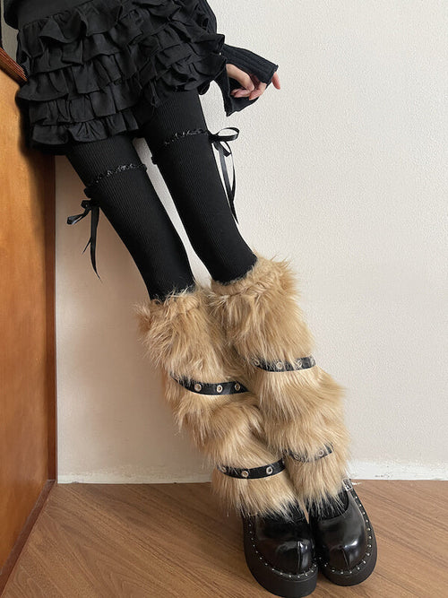 Maillard Gothic Brown Furry PU Leg Warmers