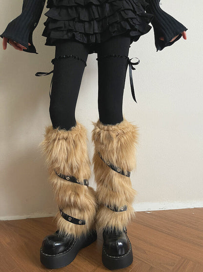 Maillard Gothic Brown Furry PU Leg Warmers