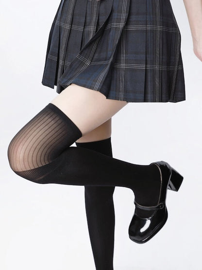 Patchwork stripes over-knee stockings tights