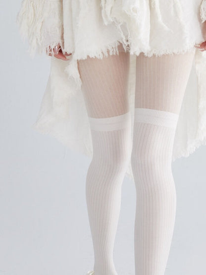 Patchwork stripes over-knee stockings tights