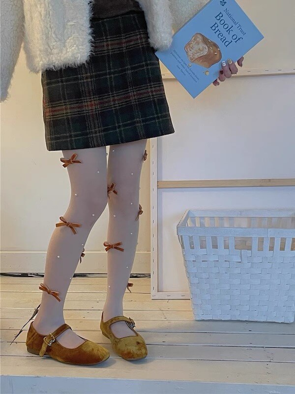 Pearl lolita bow tights