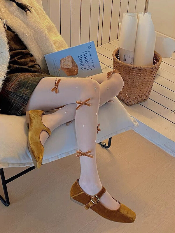 Pearl lolita bow tights